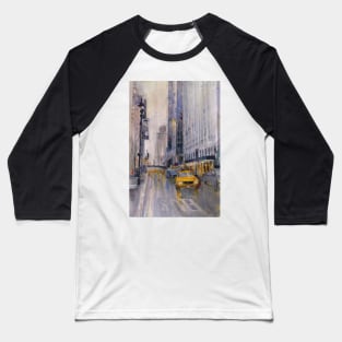 Hey Taxi - New York City Midtown Rain Watercolors Baseball T-Shirt